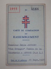 Carte de compagnons de rassemblement - 1955 - De Gaulle - Croix de Lorraine
