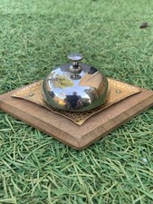 Ancienne Sonnette De Comptoir En Cuivre Métal Et Bois Vintage 