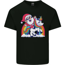 T-Shirt En Coton Pour Homme Avec Le Père Noël Sur Un Licorne Xmas