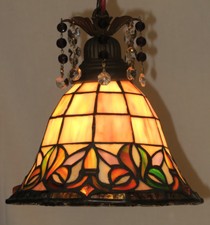 Vintage Lamp slag glass brass tole spelter chandelier beads prisms 15" cord fixt