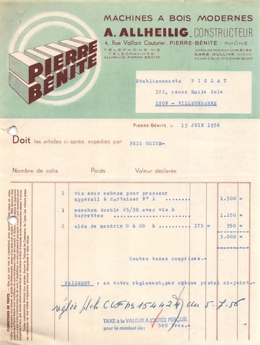 Facture 1956 machines a bois - facture,