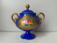 ancien sucrier porcelaine de limoges, décor main, bleu et or