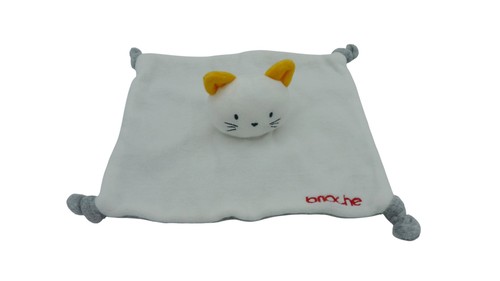 Doudou chat plat - blanc, gris