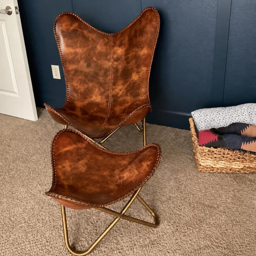 Chaise papillon cuir buffle - en,