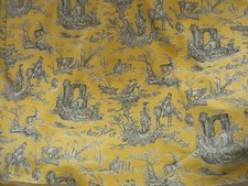 ANCIENS 2 GRANDS COUPONS TOILE DE JOUY JAUNE ET NOIR DE BOUSSAC 2m X 1,10 m X 2