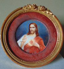 Miniature peinte "Christ Cœur Sacré" signée J.Douillard peintre XIXème