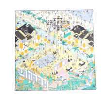 Écharpe Hermès sur la plage par UgoSilk jaune clair vert Carré Bienvenu 90 cm