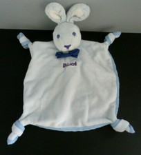 *. DOUDOU PLAT PICOT LAPIN BLEU BLANC EXTRA DOUX NOEUD PAPILLON  ETAT NEUF*