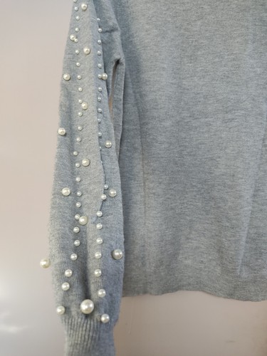 Pull femme gris doux perles