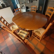 vente de table ronde en bois avec rallonge et 6 chaises 