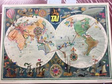 affiche Pub TAI Planisphère humoristique,Luc Marie Bayle 1950 Édition 550ex