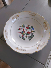 Plat Rond Creux Faience KG Lunéville Badonviller Décor Oiseau du Paradis 28,5cm
