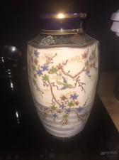 Vase chinois  JAPON vintage ancien Bleu Foncé Décors Geisha Et Branche