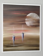 Tableau moderne toile unique œuvre d'art originale bateaux voiliers