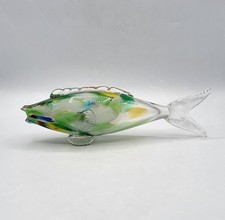 Sculpture bouteille poisson verre soufflé moucheté multicolore Murano XXème