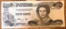 Billet de banque The Central Bank Ot The Bahamas Fity Cents non circulé Queen Elizabeth