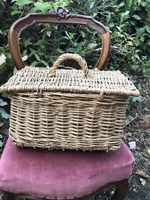 Antique French Picnic Basket Fishing Fish Hamper Wicker Woven large￼￼ Lock Latch