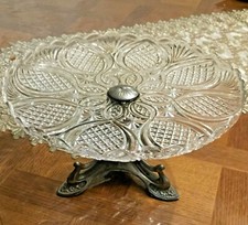 Coupe à fruits cristal sur pied en étain années 40