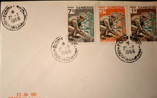 F.D.C First day cover Cambodia Arbol day 3 nice stamps & franking July 22 1966