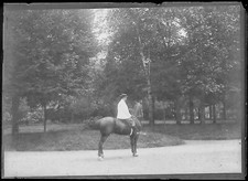 Plaque verre photo négatif noir et blanc 6x9 cm homme cheval vintage France