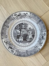 Ancienne Assiette Parlante en Faience Fine de Gien La Romance XIXe