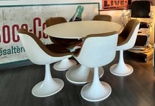 Table tulipe ronde + Chaises Fauteuils Tulipe Simili Style Knoll Vintage Kitch