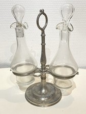 Ancien Huilier Vinaigrier En Verre Et Métal Argenté Vintage