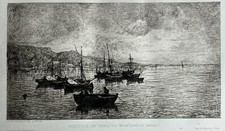 Adolphe Appian Gravure Eau Forte Etching Marine Monaco Flotille Barques Bateau