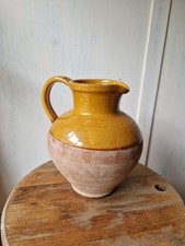 Ancien pichet en terre cuite émaillée cruche semi vernissée marron vase fleurs