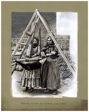 Persia, Fabrication du beurre dans une baratte en beau de chèvre  Vintage albume