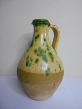 Ancienne ceramique poterie vernissée jaune vert carafe pichet E. Durand Nimes 
