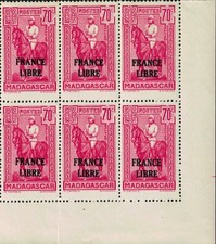 Madagascar 1942 n°244 Statue de Gallieni France libre 70c Bloc horiz. de 6 (*)