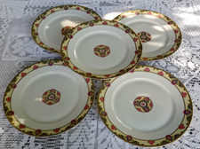 5 assiettes plates art déco porcelaine de Limoges frise florale