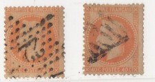 FRANCE ! 2 Timbres NAPOLEON de 1867 n°31 ETOILE Chiffrée et GRILLE d'ITALIE