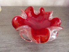 joli cendrier, vide poche en verre rouge et argent ,MURANO,vintage (ch1)