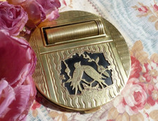 ANCIEN POUDRIER et son ROUGE à LÈVRES ART DÉCO en MÉTAL DORÉ vers 1930