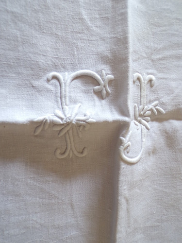 Nappe ancienne lin damassé - en,