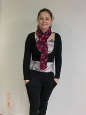 ECHARPE ROSE VIOLET ET GRIS TRESSEE FAITE MAIN 100% LAINE - 1mx11cm