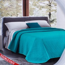 Couvre-Lit Printanière Double Face Matelassé Soudé Couleur Unie Bleu Ocean