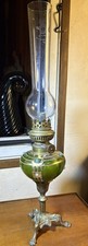 Petite Lampe À Pétrole Art Nouveau Doré À L’or Perles Verre Cristal De Saxe