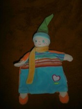 Doudou Marionnette Poupée lutin Bleu Orange Jaune Corolle Coeur