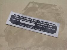 plate plaque radio us ww2 ALIM VIBRATOR PP114 B  BC1000 SCR 300  jeep  WILLYS