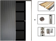 Porte Coulissante Telia Noir 4 Panneaux H204 X L73 + Systeme De Galandage Et Kit