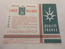 CARTE PUBLICITAIRE NOTICE de Qualité LINGE BASQUE CONSEILS de LAVAGE