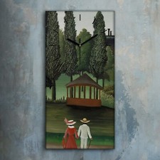 Horloge murale sur toile 30x60 Peinture Parc Couples arbres Henri Rousseau Décor