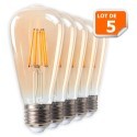 Lot de 5 Ampoules  LED Style Vintage Teardrop ST64 Doré 7 Watts Blanc Très Chaud