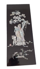 Tableau Artisanat Vietnamien laqué noir vintage à incrustations nacre 49 X 20cm