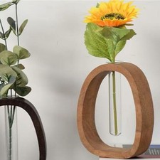 Vase à fleurs en tube à essai avec support en bois, terrarium pour table,