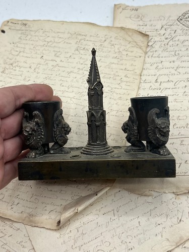 Encrier bronze ancien - encrier,