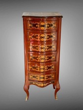 MEUBLE / SEMAINIER A 6 TIROIRS EN MARQUETERIE DE STYLE LOUIS XV